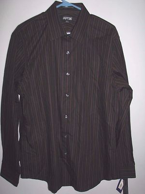 NWT APT. 9 MODERN FIT MEN'S LONG SLEEVE BUTTON FRONT STRIPE SHIRT LARGE 