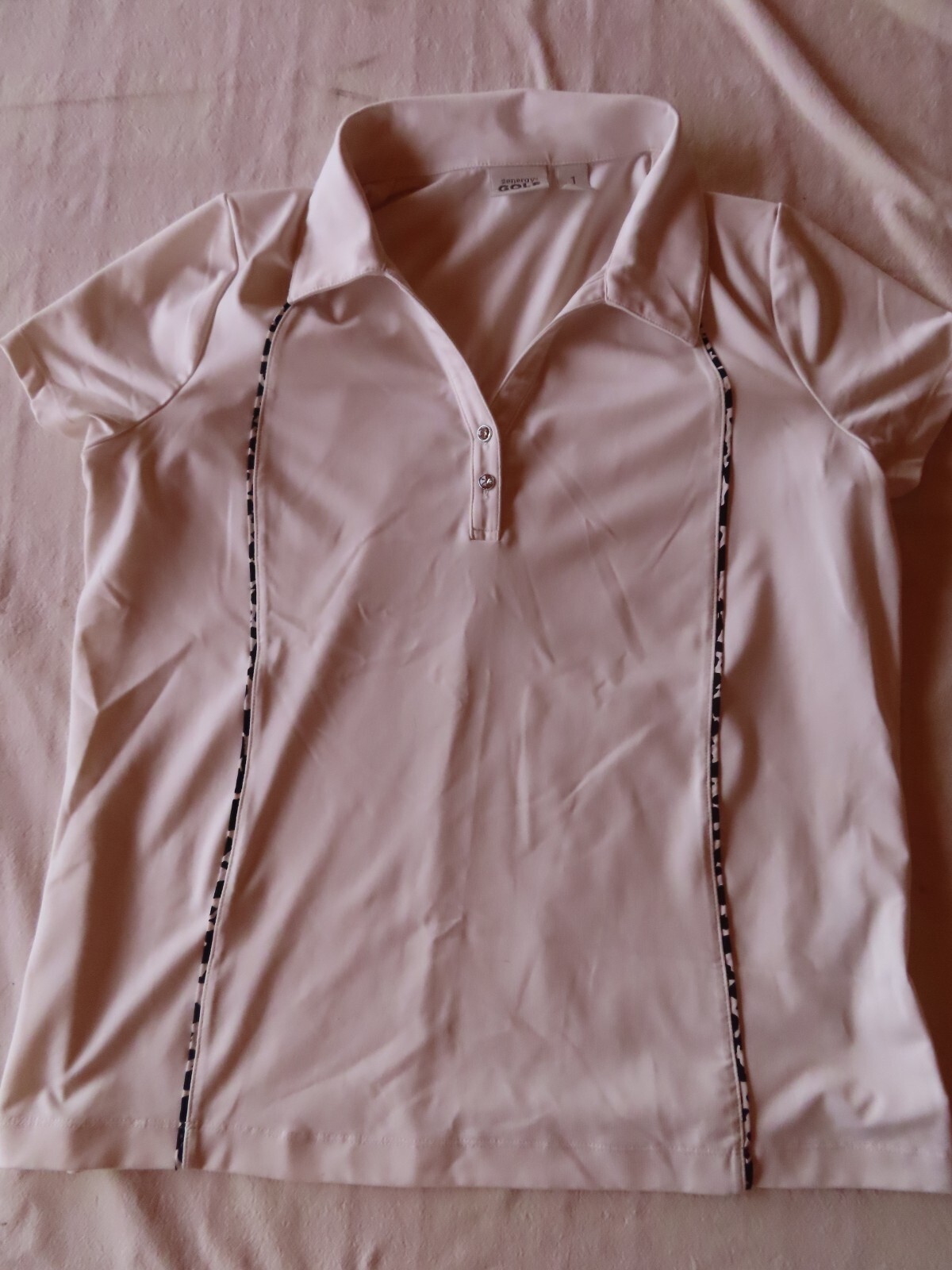 Zenergy Golf by Chico's white w/ rhinestone buttons & 2 stripes, women's  #1