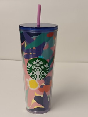 Starbucks Company Summer 2021 Collection Plastic Cold Cup with Lid and Straw 