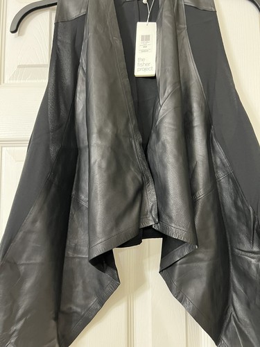 Pre-owned Eileen Fisher Xs $598  The Fisher Project Black Lamb Leather Drape Front Vest