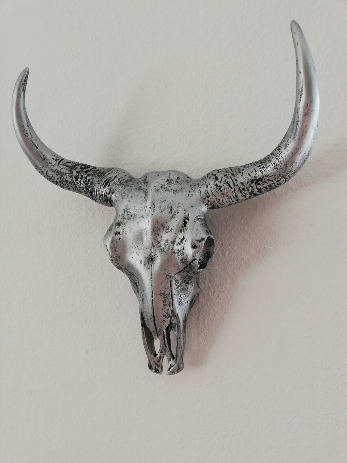 XL Stierkopf Stierschädel Bullenschädel Büffel Kopf Wanddeko antiksilber 