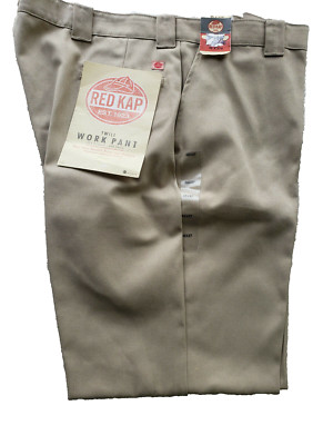 Red Kap Mens Stain Resistant, Flat Front Work Pants Twill Khaki 46 X 37 Unhemmed