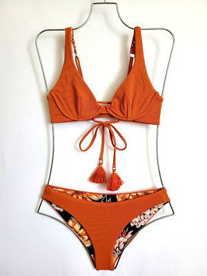 Maaji Underwire Bikini Top sz S & Classic Bikini Bottom sz XS brown / gold