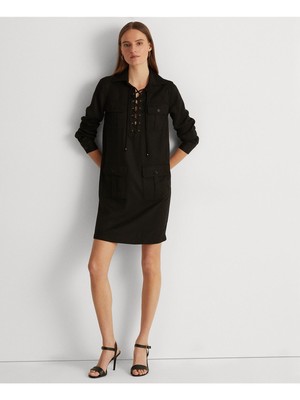 

LAUREN RALPH LAUREN Женское черное короткое платье с короткими рукавами и кокеткой на спине с длинным рукавом, Черный