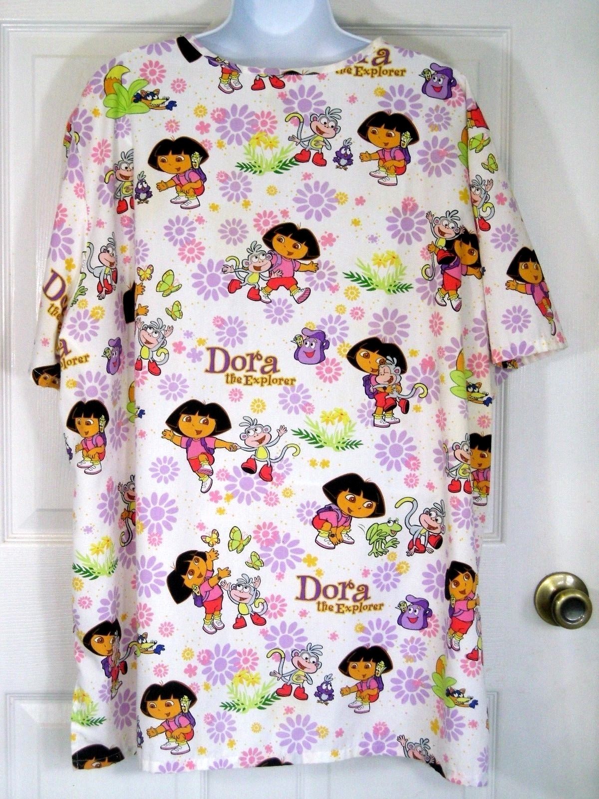 Nick Jr Dora the Explorer Scrub top size 2XL White Purple Green Red Pediatric