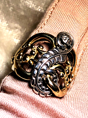 AMERICAN WEST STERLING SILVER BRASS LEAF SCROLL DESIGN RING