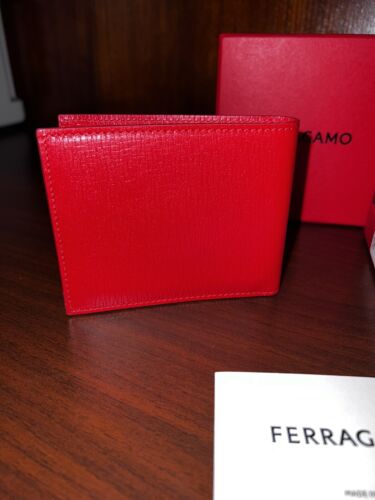 Pre-owned Ferragamo Salvatore  Flame Red Revival Leather Bifold Wallet