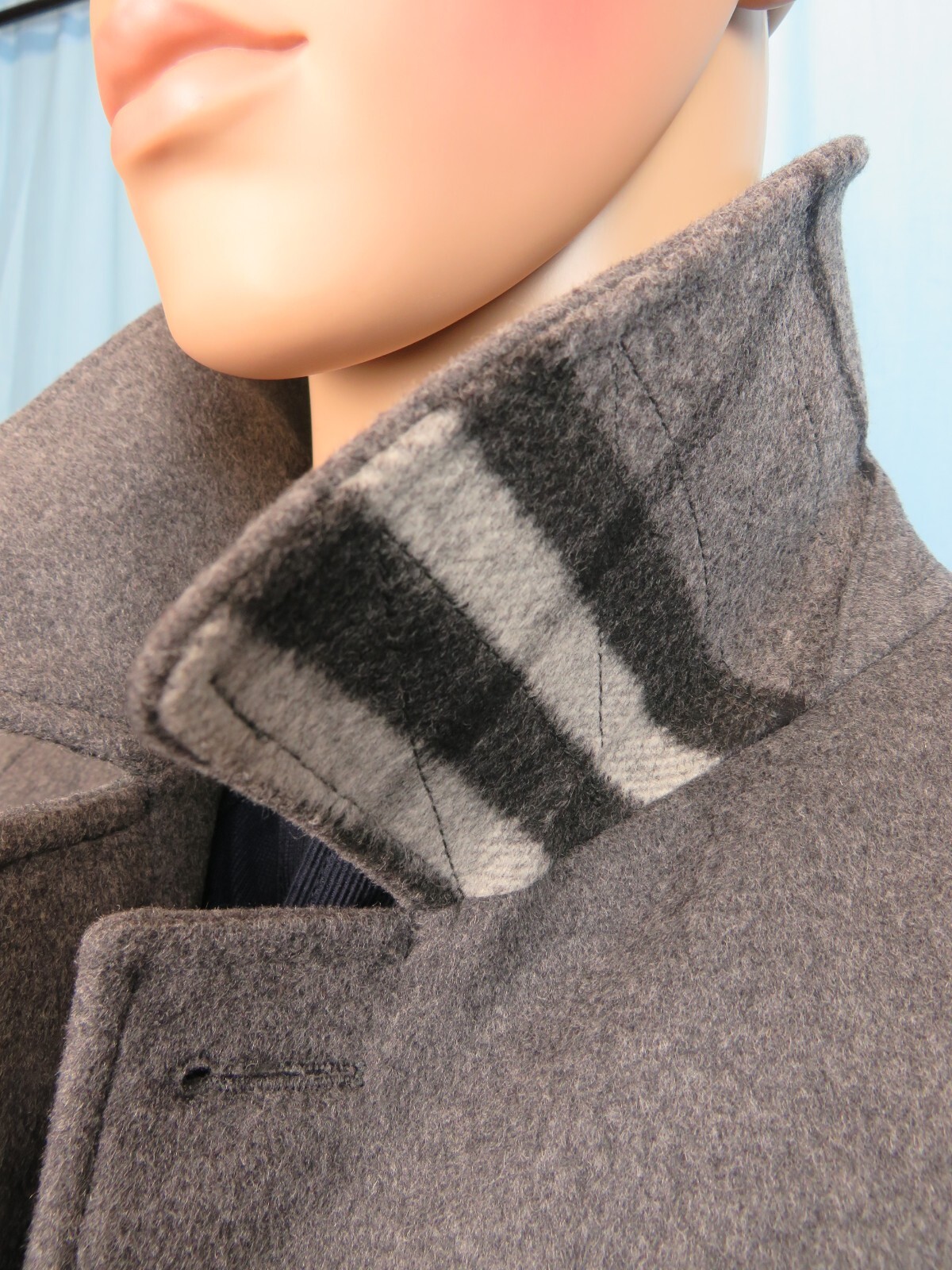 BURBERRY BURBERRY BLACKHEATH GRAY WOOL CASHMERE CHECK COLLAR TRENCH COAT US 44 EUR 54