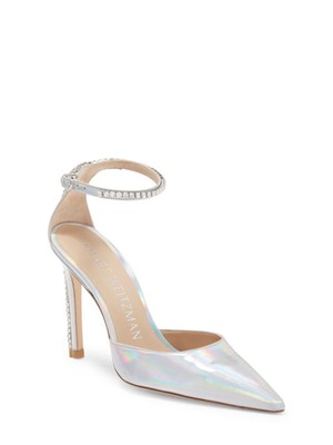 STUART WEITZMAN/ женские серебристые переливающиеся гламурные туфли-лодочки на шпильке со стопроцентным носком 8.5 B