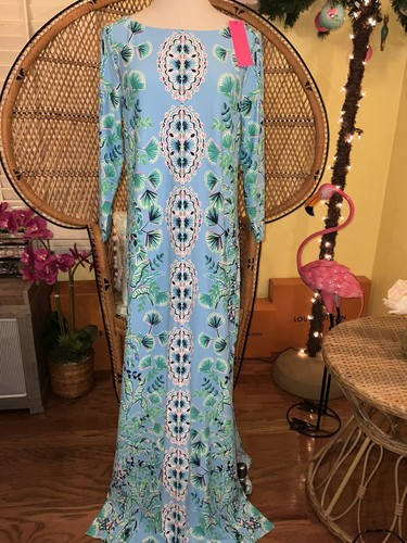 Pre-owned Lilly Pulitzer Seralina Maxi Frenchie Blue Mosaic Shells $298 Size L In Multicolor