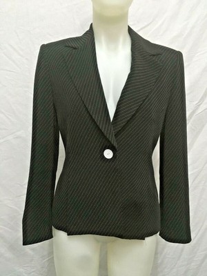 Designer Escada Jacket Size 10 Black Pinstripe Acrylic Blend Bulgaria Chic