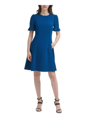 

DKNY Женское темно-бирюзовое платье выше колена с короткими рукавами + расклешенное платье, Teal