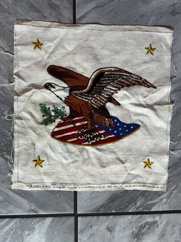Vintage 1973 Embroidery AVON AMERICAN EAGLE LINEN PILLOW-NEEDS SEWN