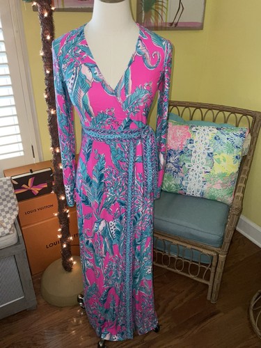 Pre-owned Lilly Pulitzer Marseilles Wrap Maxi Talk Story To Me $228 Size Xxs,xs,s,m In Multicolor