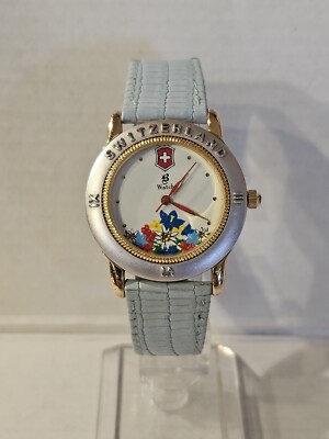Vintage 90s Jacques Du Manoir Women Switzerland Watch Blue Lizard Leather Band