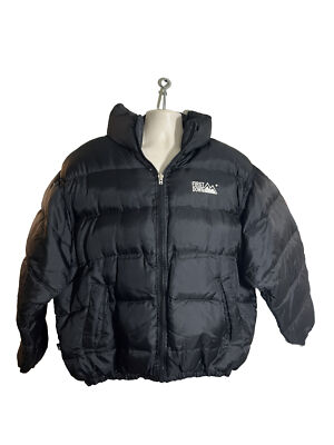 Vintage First Down Black Puffer Down Filled Jacket Size XL Reversible Great 90s