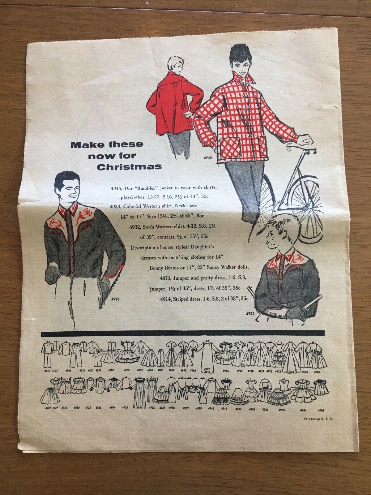 1950s vintage Simplicity fashion preview sewing pattern store flyer ad Dec. 1954