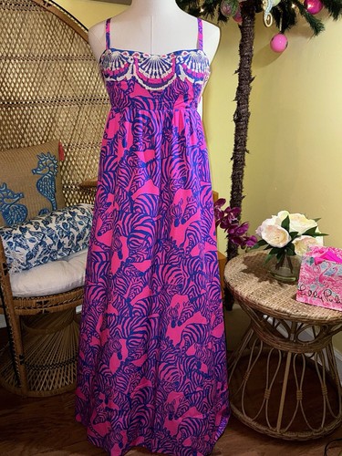 Pre-owned Lilly Pulitzer Bernadetta Maxi Dress Passion Fruit Pink Wild Nights Size 6