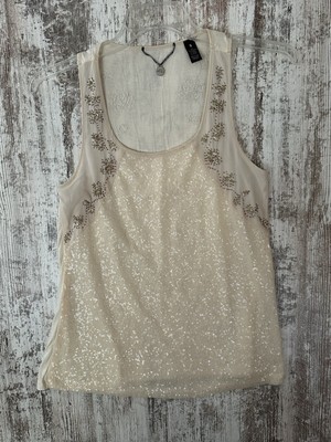 BKE Boutique Women's Size S Cream Sequined & Beaded Sleeveless Tank