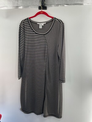 Max studio women s x-ray large striped T-shirt dress Midi 3/4 sleeve 087