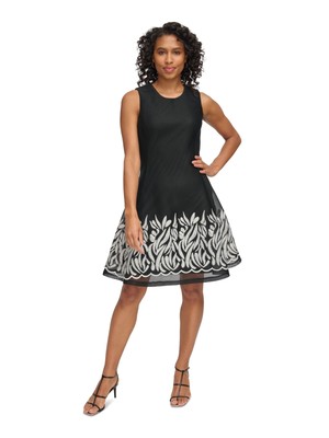 DKNY Womens Black Mesh Lined Sleeveless Above The Knee Fit + Flare Dress 10