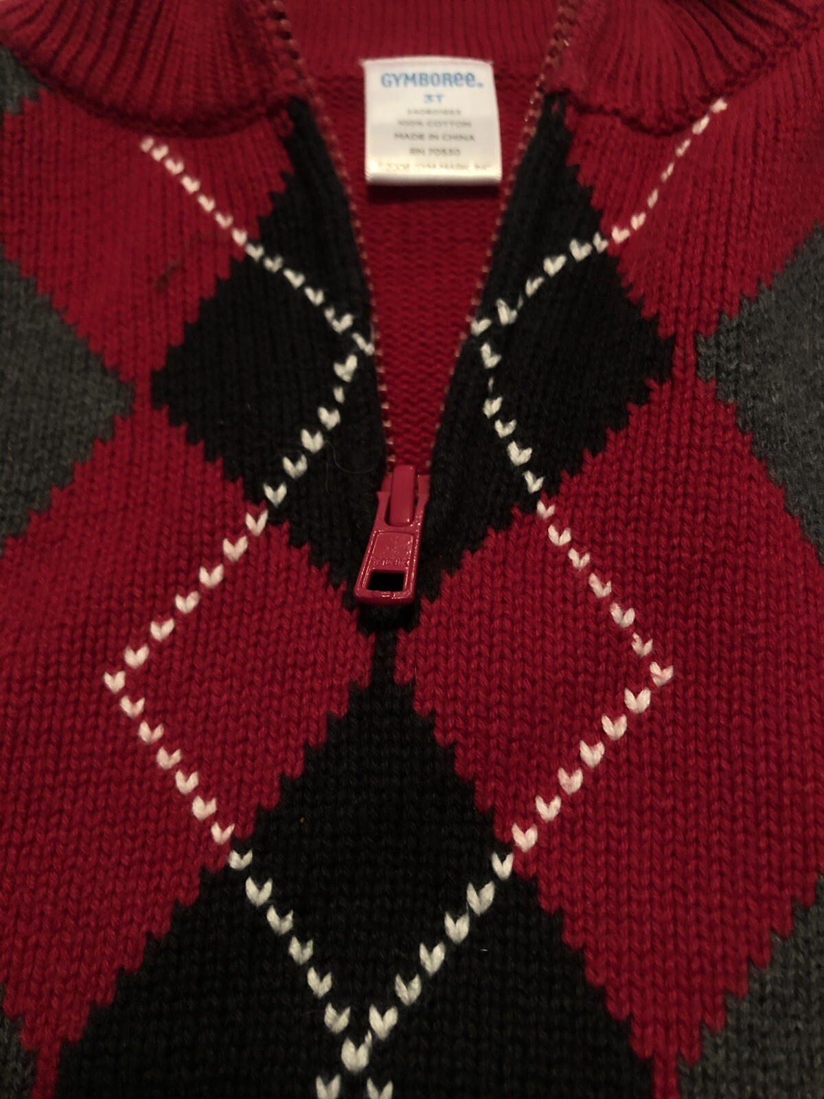 New GYMBOREE Boys Maroon Argyle Pattern Half Zip Long Sleeve Sweater Cotton 3T