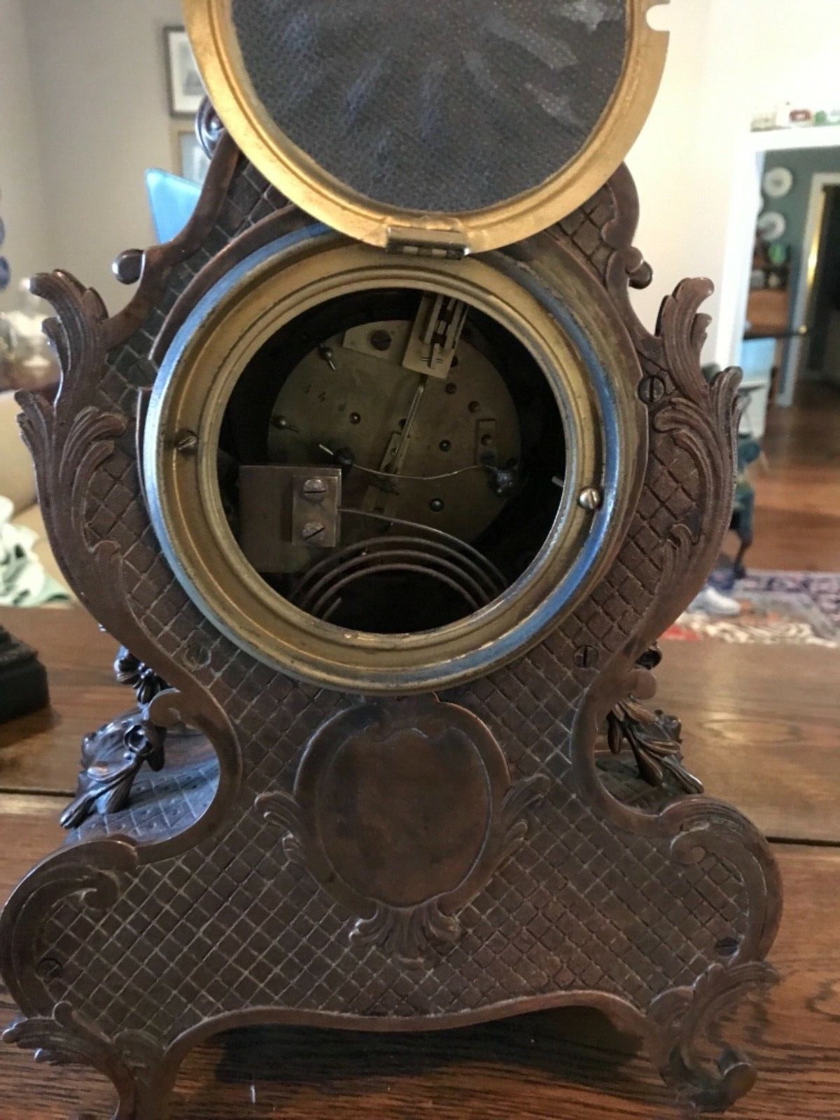 Antique 19th c. French Ormolu Bronze Mantle Clock with Open Escapement