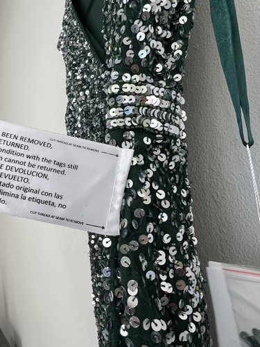 Pre-owned Mac Duggal Cap Sleeve Sequined High Slit V Neck Belted Gown Size 10 Green 5489