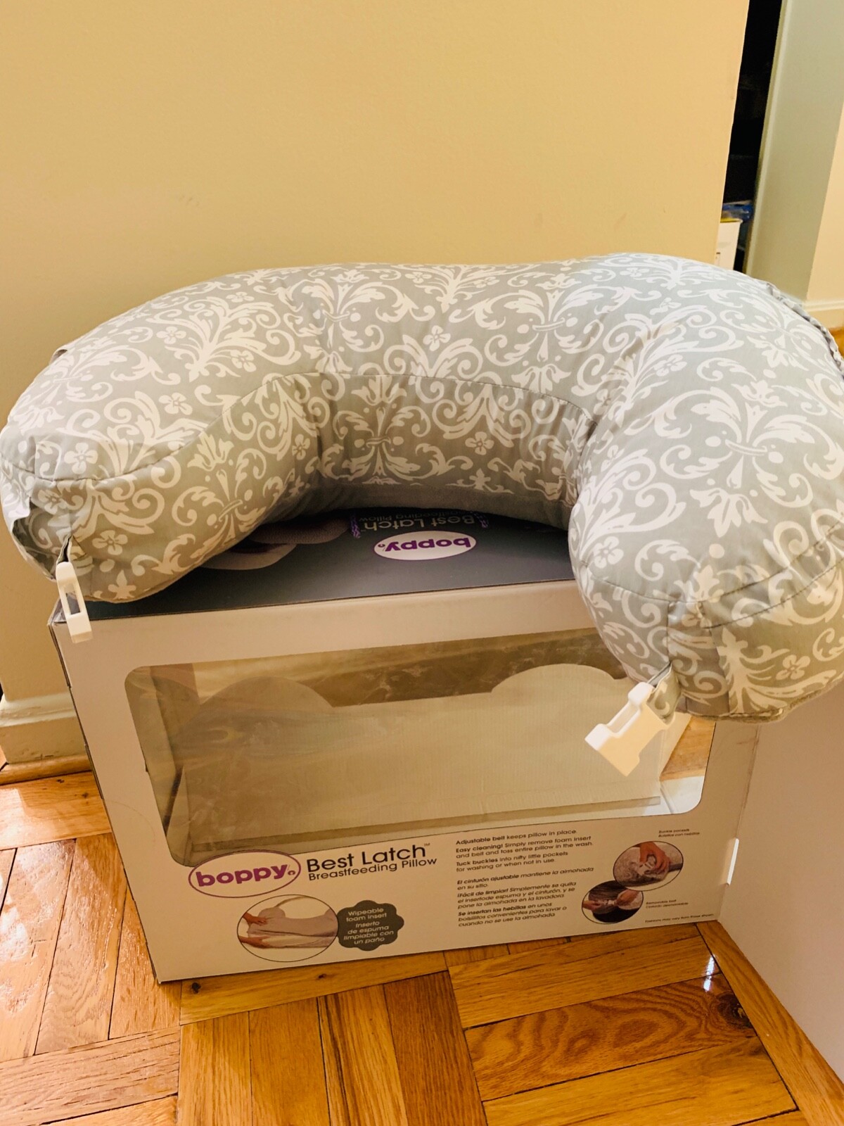 Boppy Two-Sided Breastfeeding Pillow, Kensington/Gray