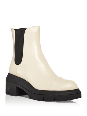 

STUART WEITZMAN Женские кожаные ботильоны Norah цвета слоновой кости с круглым носком на блочном каблуке, Цвет слоновой кости, S0164