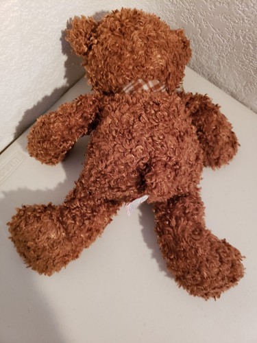 Ty 2006 Beanie Buddies Tysilk Eureka Curly Hair Brown Bear plaid bow Ivory face