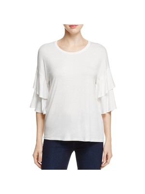 

Женский эластичный топ цвета слоновой кости с оборками и круглым вырезом с круглым вырезом цвета слоновой кости, Цвет слоновой кости