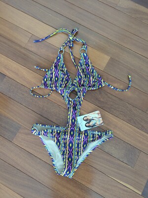 Purple Print One Piece Swimsuit With Cut Outs Size S Brand New