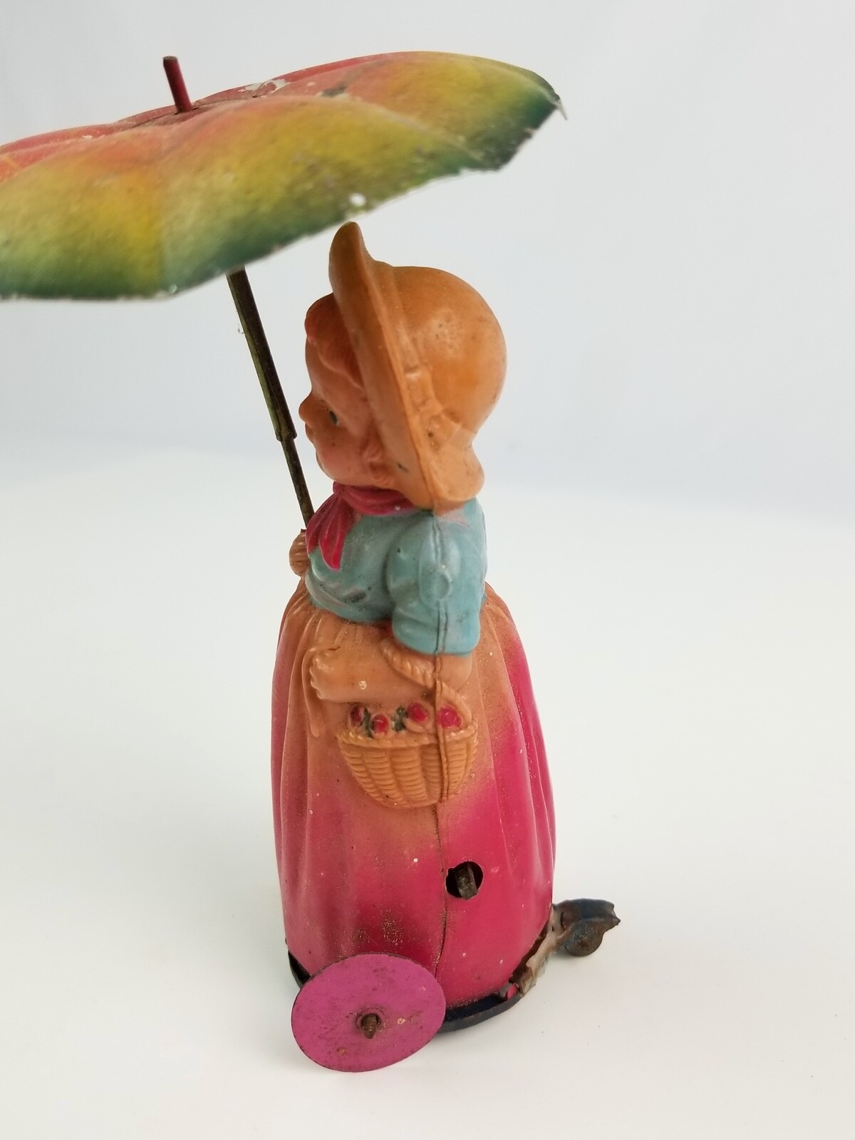 Vintage Occupied Japan Celluloid Wind-up Toy Woman w/ Umbrella Working