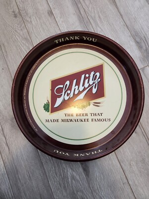 VTG 1954 SCHLITZ Beer Metal Serving Tray Made Milwaukee Famous Thank You USA 