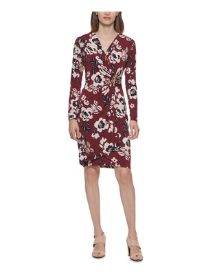 

Женское темно-бордовое платье без подкладки с длинными рукавами CALVIN KLEIN Petites, Maroon