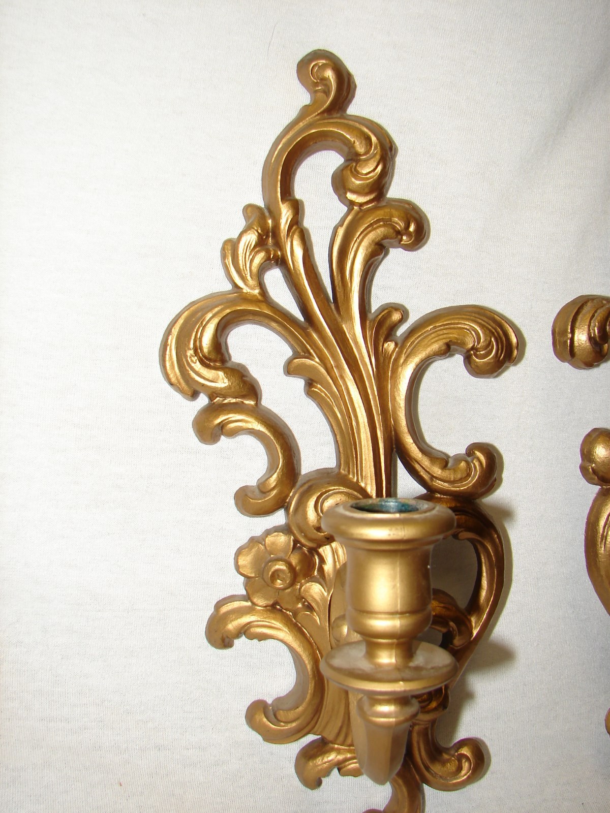 Vintage Pair Gold Decortaive IMC Wall Sconces - 13 1/2 inches  tall ~ Sconces