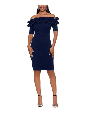 XSCAPE Womens Navy Boning In Bodice Short Sleeve Above The Knee Body Con Dress 4