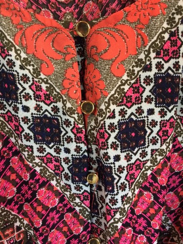 Boho Hippie Romper My Michelle Medium Multicolor Belted Button Front Small Hole