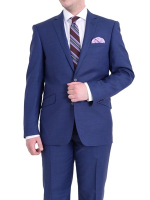 

Raphael Slim Fit Синий фактурный шерстяной костюм на двух пуговицах