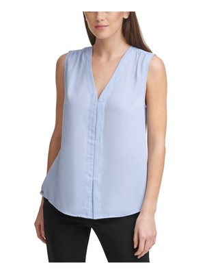 

Женский голубой плиссированный топ без рукавов с v-образным вырезом DKNY, Light blue