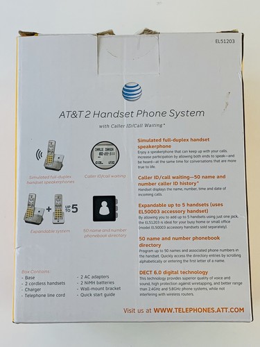 Open Box AT&T EL51203 DECT 6.0 Expandable Cordless Phone With 2 Handsets