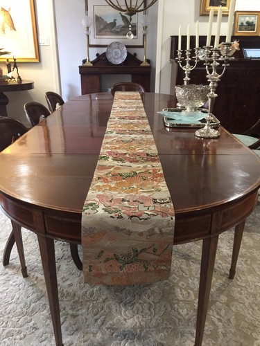 Vintage Japanese Kimono Gold And Silver Silk Fabric Table Bed Runner