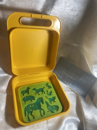Tupperware Stencil Art Case Lunch Box Alphabet Carry Box Vintage With Stencils