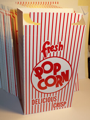 20 Fresh Popcorn Boxes 7 x 4.5 x 2'' Close-Top Cardboard Red and White Striped