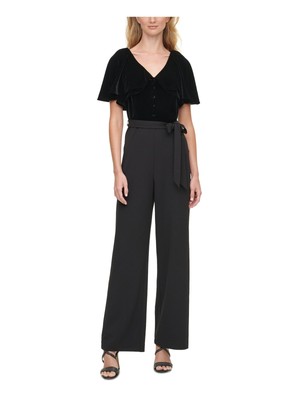

Женский черный бархатный комбинезон DKNY с рукавами-крылышками и V-образным вырезом, вечерний прямой комбинезон