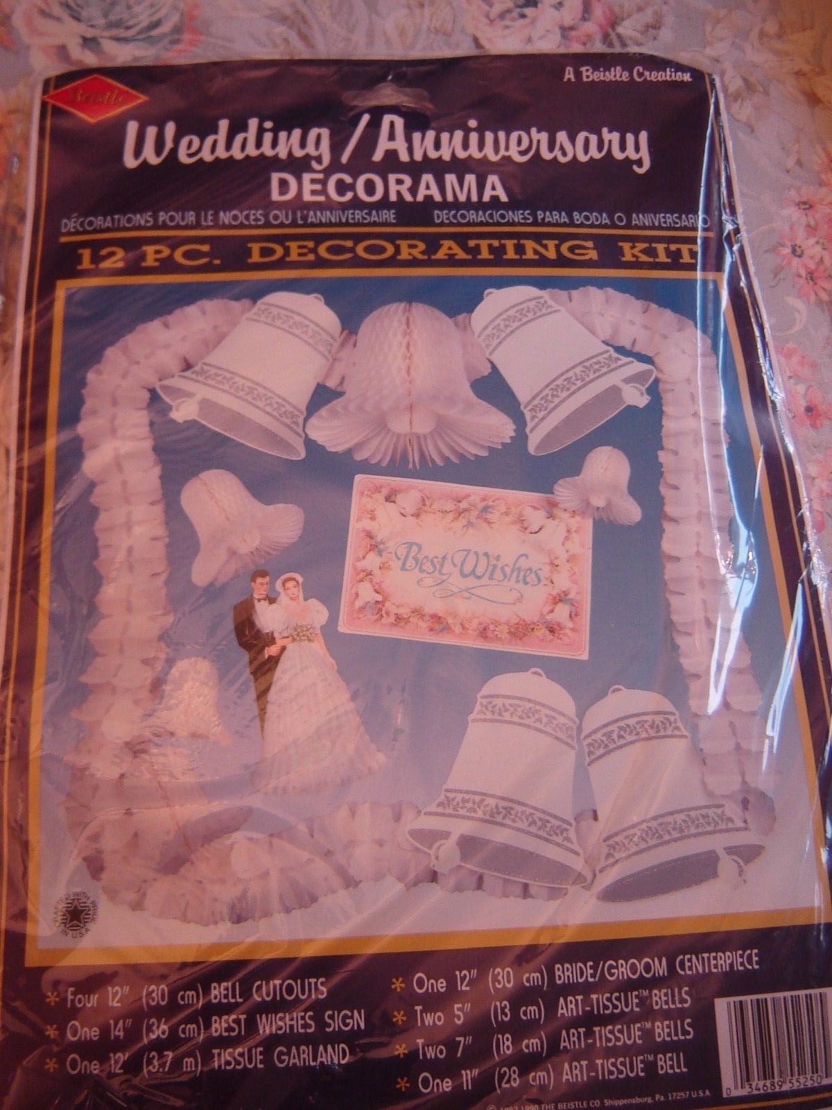1990 Beistle 12 PC Wedding Decor Honeycomb Bells Bride & Groom Kit & 4 9