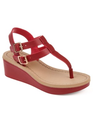 

JOURNEE COLLECTION Женские красные двойные босоножки на танкетке Bianca с открытым носком, Красный, BIANCA-WEDGE-SANDAL
