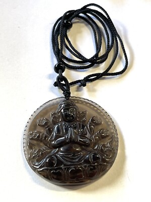 ice obsidian Pendant With Cord Necklace Buddha Goddess Guan Yin