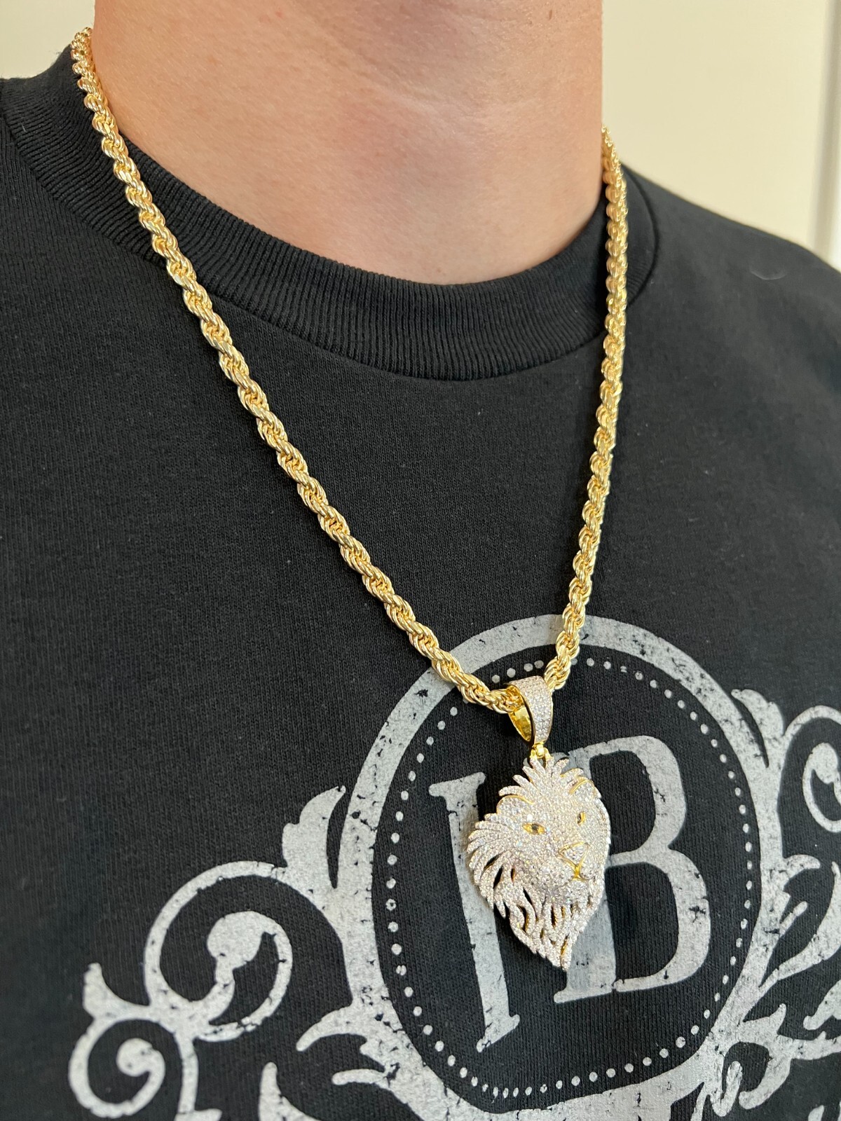 Pre-owned Lion Moissanite Silver/gold Plated Iced  King Pendant Necklace Pass Tester